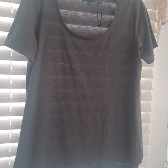 Theory M Charcoal Gray Short Sleeve Modal Tee Scoop Neck Basic Top - Picture 4 of 6